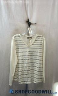 NWT Chico's Women's White/Silver Sequin Striped V Neck Sweater - Sz M