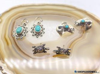 .925 Southwest Style, Fish, & Turtle Earrings (3 Pairs) 8.60g