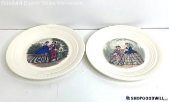 2PC Victory By Salem China Victorian Ladies Ribbed Trimmed Plates