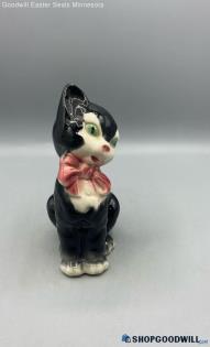 Vintage Royal Copley Black Tuxedo Pink Bow Cat/kitten Figurine Green Eyes Decor