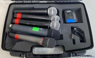 6pc Microphone & UHF Transmitter Lot W/ Case Mixed Brand - Untested