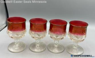 4pc Vintage Tiffin Kings Crown Thumbprint Ruby Red Glass Footed Glasses 4.25"