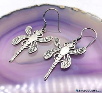 .925 Signed BOMA Sterling Dragonfly Dangle Earrings 5.37g