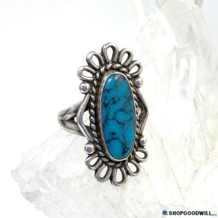 .925 Southwest Style Turquoise Ring Size 5, 5.35g