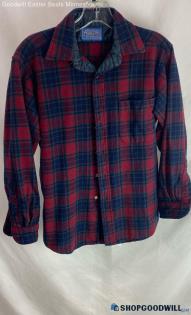 Pendleton Men's Navy Blue/Red Plaid Button Up Shirt - Sz M