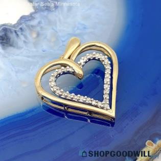 10K Yellow Gold Diamond Pave Heart Pendant 1.30g