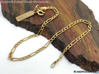 10K Yellow Gold Figaro Chain Link Bracelet 1.30g