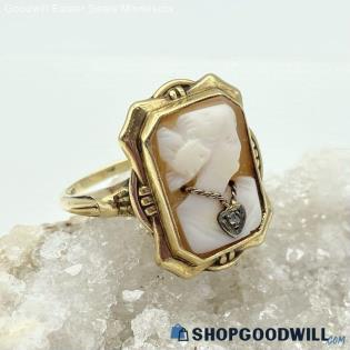 10K Yellow Gold Carved Cameo Shell Ring Size 6 - 3.47g