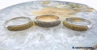 .925 Signed SJD White & Yellow Diamond Stack Rings (3) 7.84g Size 9