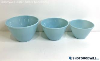 3PC Fire King Blue Delphite Blue Nesting Mixing Bowls