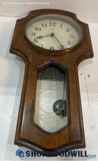 Elgin Wood & Glass Pendulum Wall Clock 28" Battery UNTESTED