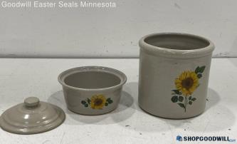 Lot Of 2 Red Wing Stoneware Crocks Sun Flower Pattern