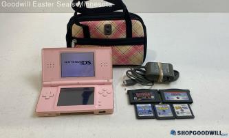 Nintendo DS Lite Pink Handheld Console w/Games Charger Bag - Tested