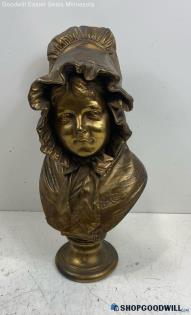 Unbranded French 19" Tall Prairie Girl Head Statue Figurine Broze On Pedestal