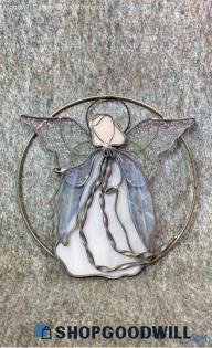 Iridescent Guardian Angel 9" Suncatcher Hanging Abstract Stained Glass Decor Art