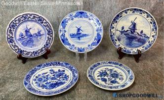 5 Royal Delft Regina Elesva Hand Painted 6" 7" Flower Mill Collectibles Plates