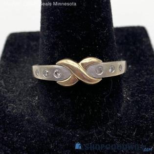 14K Two-Tone Gold Infinity Diamond Ring Size 9 - 3.40g