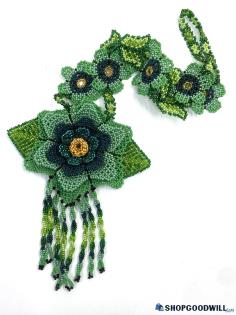 Artisan Seed Beed Flower Necklace