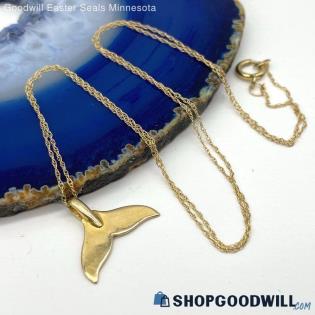 10K Yellow Gold L&L Whale Tail Pendant Necklace 1.29g