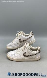 Nike Women's Court Vision Low Leopard Swoosh White Leather Sneakers Sz 9.5