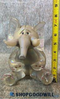 Sad Elephant A. Signed 7" Iridescent Animal Art Glass Figurine Decor Sculpture