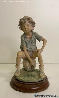 Vintage Giuseppe Capodimonte Style 'Boy Sitting On Soccer Ball' Art Figurines