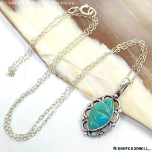 .925 Inlaid Turquoise Necklace 2.63g