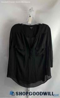 Torrid Women's Black Roll-Up Short Sleeve Henley Top - Sz 2