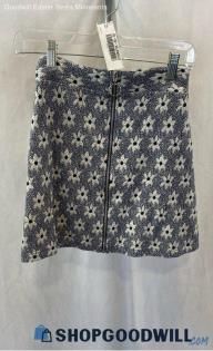 Anthropologie Women's Navy/White Floral A-Line Skirt - Sz XXS