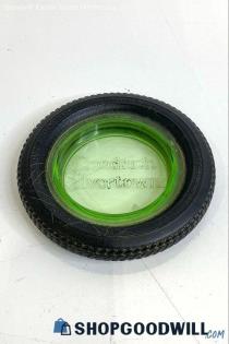 Vintage Goodrich Silvertowns Uranium Green Glass Tire Ashtray