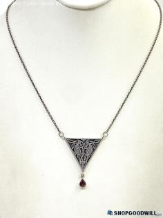 .925 Celtic Knot Work Bird Garnet Necklace 11.97g