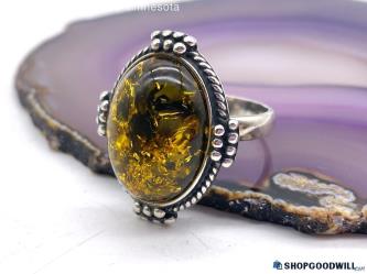 .925 Amber Cabochon Southwest Style Ring 8.15g Size 7.5