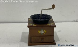 Vintage Wood Flower Pattern Hand Crank Coffee Grinder Box