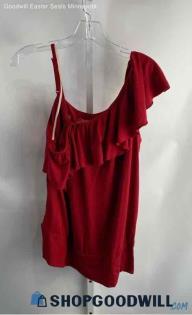 Lane Bryant Women's Red Asymmetrical Ruffle One Shoulder Tank Top - Sz 14/16