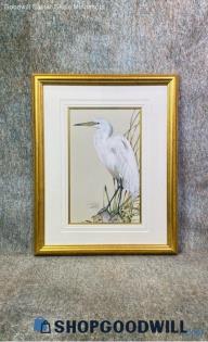 Lamay Signed American Egret Bird 1311/5000 Wildlife Print Matted & Framed Art