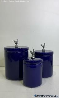 3pc Ceramic Cobalt Blue Rooster Canister Set