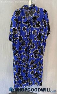 Lane Bryant Women's Blue/Black Floral Patterned Sheer Button Up Long Shirt Sz 22