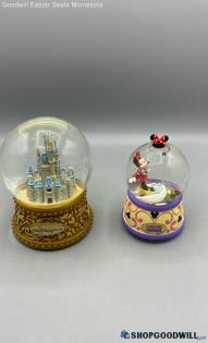 2pc Disney Minnie Mouse W/camera & Walt Disney World Resort Musical Snow Globes