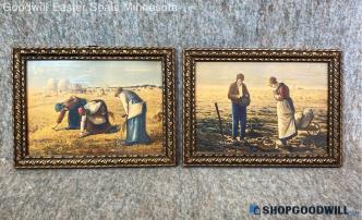 2 Jean Francois Millet 8"x6" "The Angelus" "The Gleaners" Repro Print Framed Art