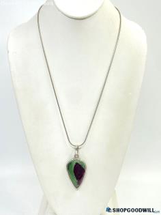 .925 Ruby in Zoisite Necklace 24" Long 30.07g