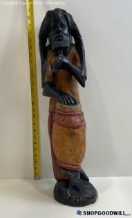 Punia Wooden Hand Carved Jamaican Man Playing Drum Figure Figurine Home Decor