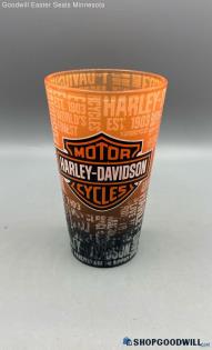 Harley Davidson 6"tall Two Tone Orange And Black Pint Glass Tumbler Bar Decor