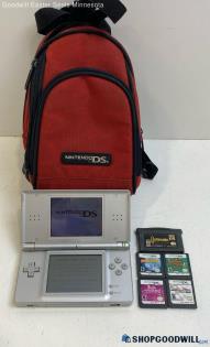 Nintendo DS Lite Gray Silver Handheld Console w/Games & Bag - Tested