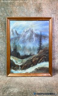 A Signed Original Misty Mountain Forest Falls Nature Pastel Drawing Art Framed