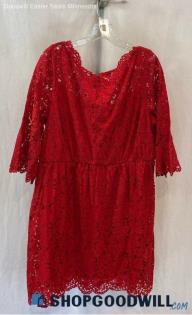 Lane Bryant Women's Red Floral Lace Back Zip Dress - Sz 16