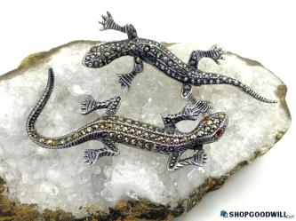 .925 2-Marcasite Lizard Brooches 8.65g