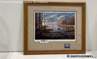 Ken Zylla Faux Signed "A Likely Refuge" Framed 1981 Stamp Commemorative Print