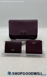 Lot Of 3 Kate Spade Plum Purple Leather Shoulder Bag/Wallets Handbags/Purses