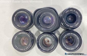 Lot of 6 Canon Camera Lens 24mm/50mm -untested