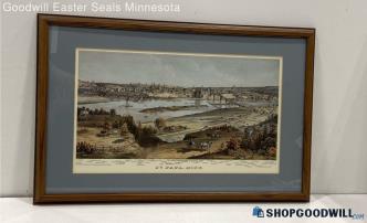 "St. Paul, Minn" GH Ellsbury & Vernon Green Framed Color Etching Litho Print